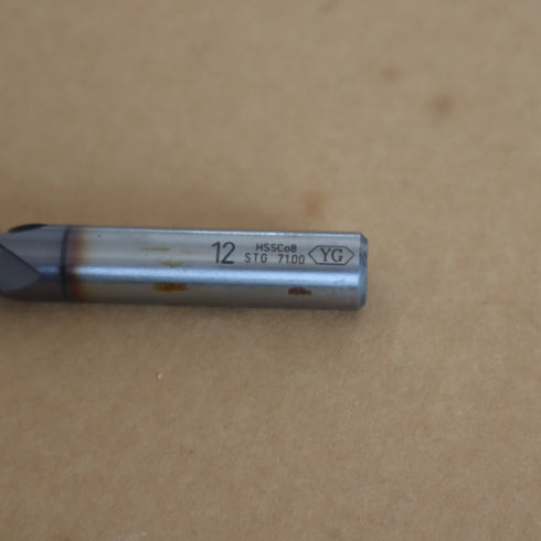 Finish Cobalt End Mill Φ12 TIN Coated Short 3F, YG